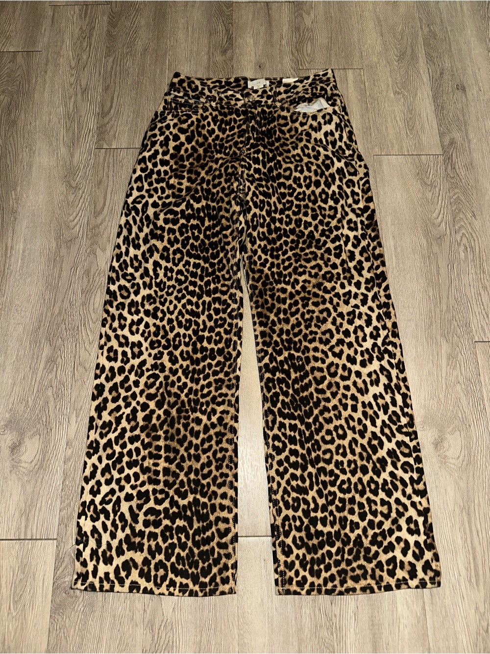 H&M Leopard Print Pants Wide Leg Denim Trendy Style Casual Womens Sz 6